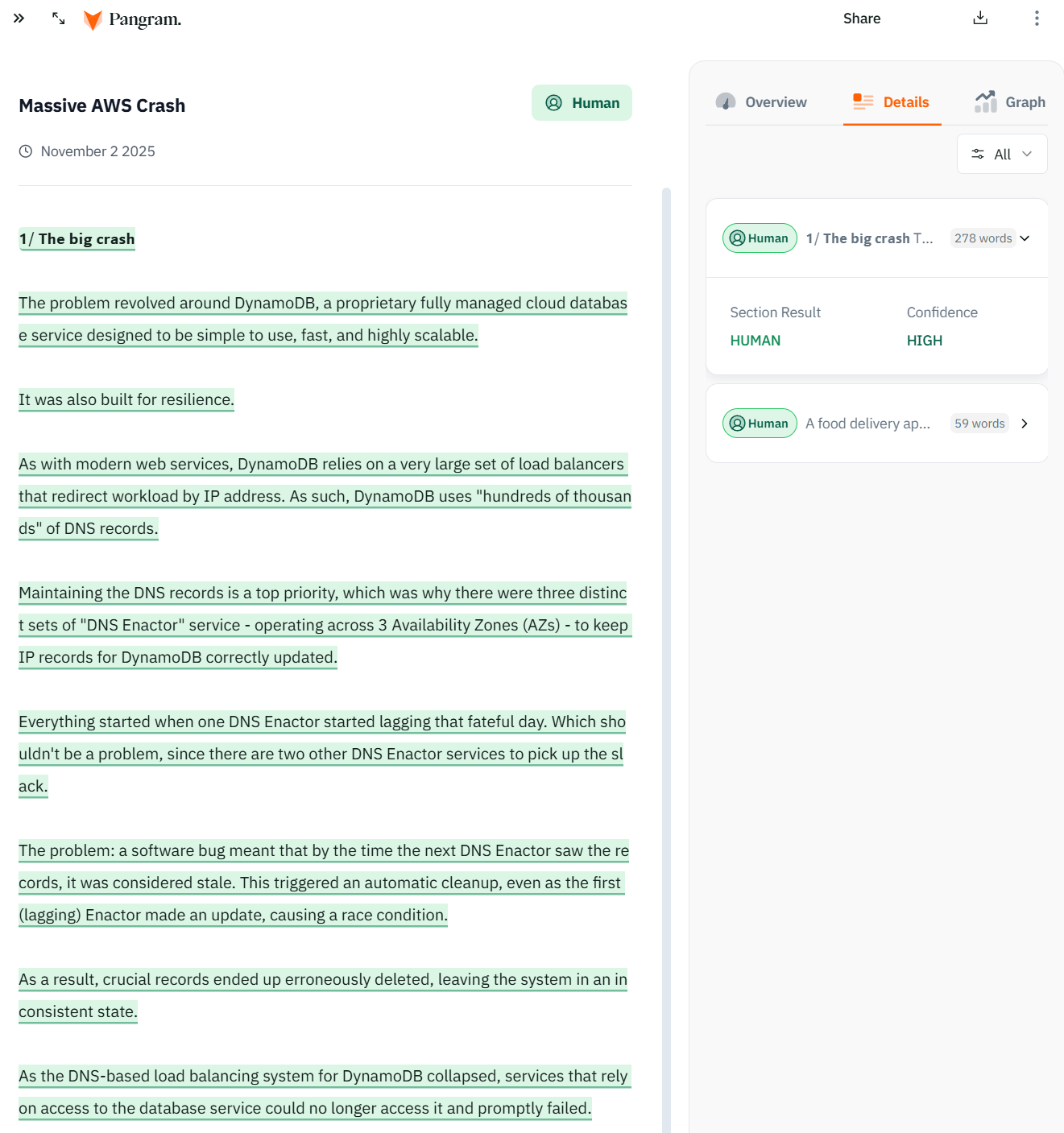 Article screenshot showing human-written content